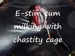Estim cumload with chastity cage