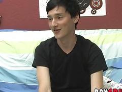 Twink interviewed before he strips and works his ass