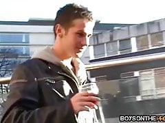 Cute twink picked up in caffe for hardcore threesome fuck