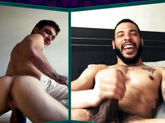 Aroused gay men jerk off together during zoom meeting