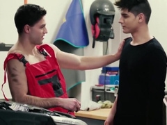 Gorgeous young dude barebacked by handsome car mechanic