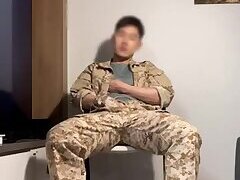 Korean jerking cock uniform army