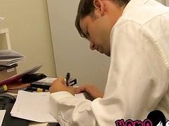 Twinks fucking in an office after a sloppy blowjobs foreplay