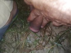 Evening pissing my big cock village public places