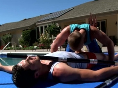 Poolside working out and fucking with two studs