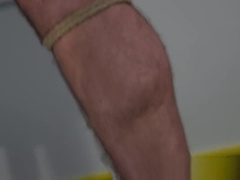 Bound gay cocksucked in gym threesome