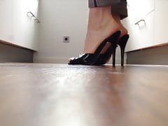 Wearing my high heels mules in the kitchen