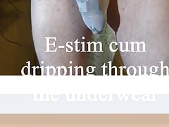 Estim cum is dripping through the underwear