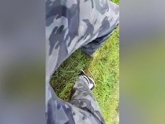 Public stroke in park with army panties