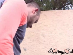 Cute jock masturbates in jacuzzi after fetish ball massage