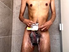 Wanking and blowing a load after training in the shower