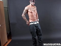 Masked stud showing off his muscular body in a solo session