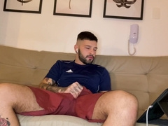 Sizzling tattoed man shooting a enormous stream with his immense enormous pecker