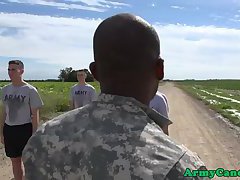 Amateur army men assfucking outdoors in group