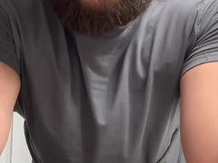 Beefcake Hairy man Wanks off Meaty Spear with Cockring and shoots his stream on the counter