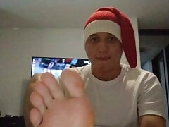 Tomas Styl shows off his feet at Christmas