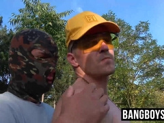 Muscular dudes having cock eating orgy session in the rooftop