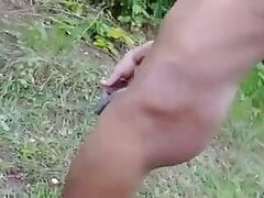 Indian boy jerking masturbating his penis in forest black cock