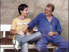 Young twink seducing old pal's dick