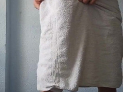 Dude with fit figure wanking off after douche