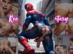 Gay spiderman in sissy and twink cosplay action
