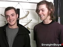 Two amateurs receive sucking session by thick horny babe