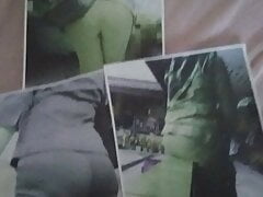 Hijabi and business lady visible ass cum tribute