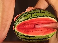 Water melon cum - fucking a melon and cumming