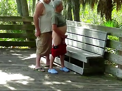 Chubby fucks silver daddy outside
