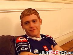 Young jock cheats on girlfriend by banging blond fuckboy