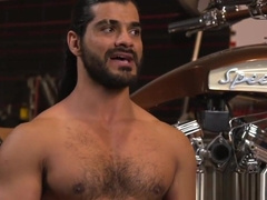 Bounded latino sub jerked by maledom