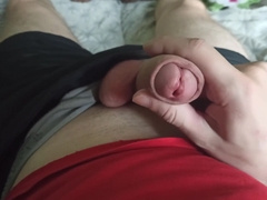 Amateur Guy In Russian Guy Caresses Himself Through Shorts And Pulls Out A Dick