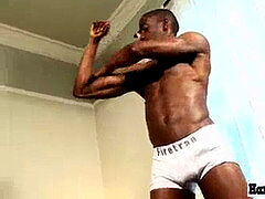 Ripped draining boy masturbating off