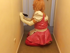 Pvc sissy maid black cock spit roast training