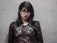 Sexy Crossdresser femboy glasses with long hair