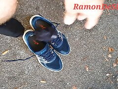 Master Ramon takes off his very sweaty shoes and socks and walks barefoot through the damp morning dew