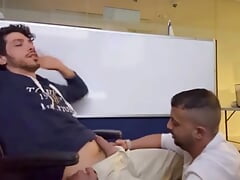 My friend milks my big dick at work