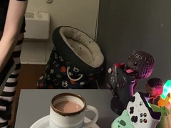 Femboy pops in his coffee and guzzles it all