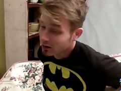 Dashing gay guy with sexy tattoos tugs on his rod