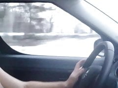 Jerking flashing naked in car while driving