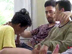 Blindfold Latino group sex compete