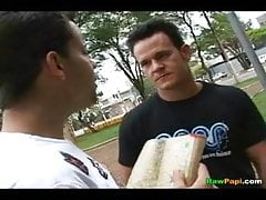 Latino couple Gay loves having a Barebacked in Public