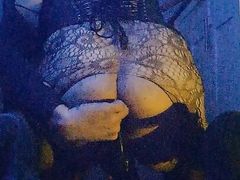 Crossdresser Sky riding and fucking huge dildo in chastity