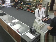 Sexy gay blows a cock in public pawn shop