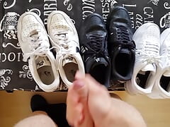 Sexy boy jerks off his whole sneaker collection