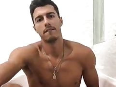 Fitness man jerking off semen shower time