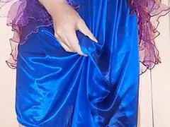 Pissing And Cum Wearing Satin Party Dress And Silky Slips