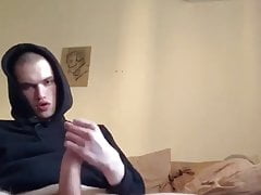 skinhead hoodie twink has perfect balls and shoots his load