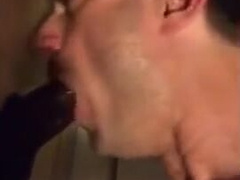 Sucking BBC at the glory hole with CIM and swallow 9