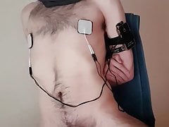Tied to chair, teased and e-stim on nipples